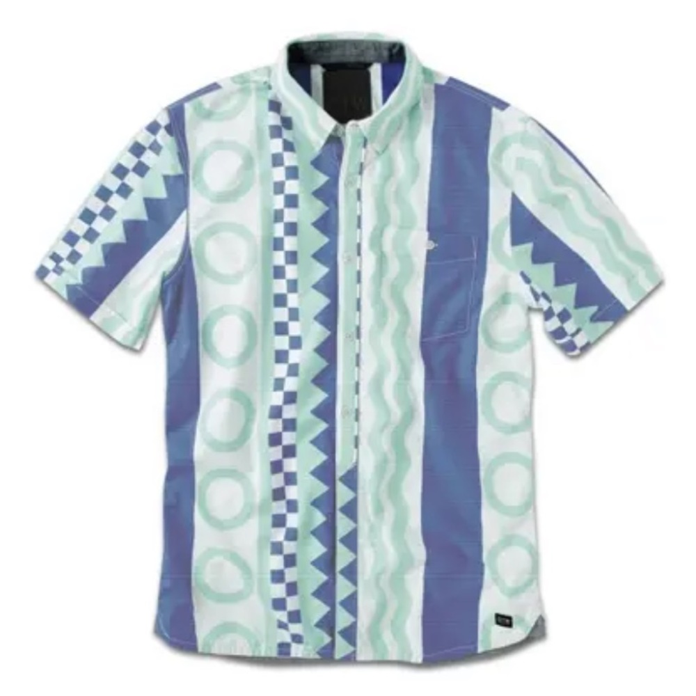 Vans Otw Kitu Print Button Down Geometric Ocean Colors Mens Size Medium Pastel